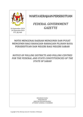 Warta Kerajaan Persekutuan Federal Government Gazette