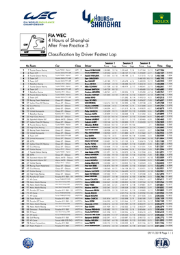 Free Practice 3 4 Hours of Shanghai FIA WEC After Classification By
