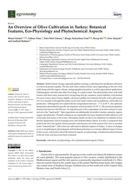 An Overview of Olive Cultivation in Turkey: Botanical Features, Eco-Physiology and Phytochemical Aspects