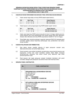 Senarai Kadar Bayaran Sewa Tong Roro Dan Senarai Panel