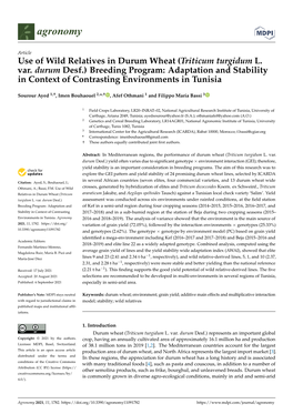 Use of Wild Relatives in Durum Wheat (Triticum Turgidum L. Var