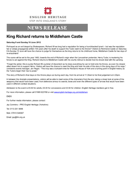 King Richard Returns to Middleham Castle