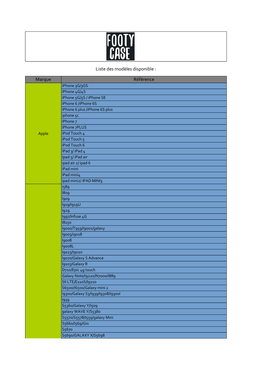 Liste Des Modèles Disponible