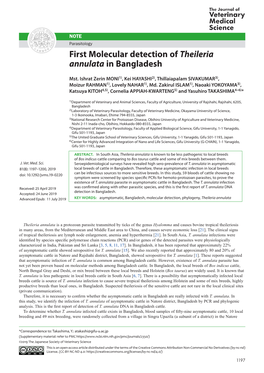 First Molecular Detection of Theileria Annulata in Bangladesh