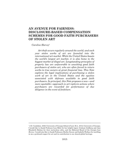 An Avenue for Fairness: Disclosure-Based Compensation Schemes for Good Faith Purchasers of Stolen Art