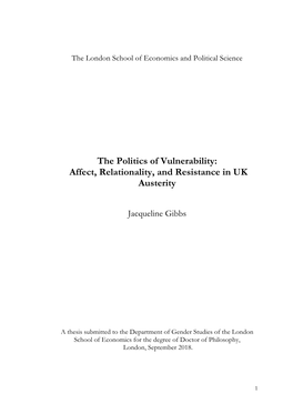 The Politics of Vulnerability: Affect, Relationality, and Resistance in UK Austerity