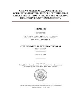 China's Propaganda and Influence Operations, Its Intelligence Activities That Target the United States, and the Resulting Impacts on U.S