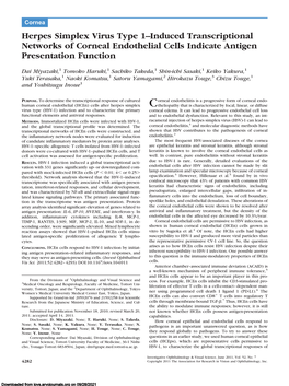 Herpes Simplex Virus Type 1–Induced Transcriptional Networks of Corneal Endothelial Cells Indicate Antigen Presentation Function