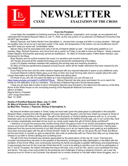 Newsletter Cxxxi Exaltation of the Cross