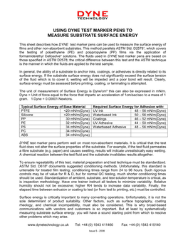 Using Dyne Test Marker Pens to Measure Substrate Surface Energy