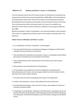 18BZO14A-U5 Bentham and Hooker's System of Classification the Most