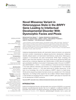 Novel Missense Variant in Heterozygous State in the BRPF1 Gene Leading to Intellectual Developmental Disorder with Dysmorphic Facies and Ptosis