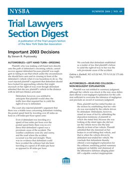 Trial Lawyers Section Digest a Publication of the Trial Lawyers Section of the New York State Bar Association