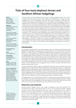 Ticks of Four-Toed Elephant Shrews and Southern African Hedgehogs