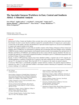 The Specialist Surgeon Workforce in East, Central and Southern Africa: a Situation Analysis