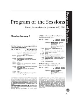 Program of the Sessions Boston, Massachusetts, January 4–7, 2012