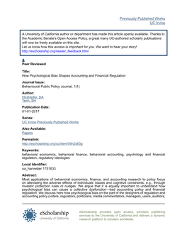 How Psychological Bias Shapes Accounting and Financial Regulation