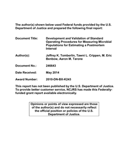 Development and Validation of Standard Operating Procedures for Measuring Microbial Populations for Estimating a Postmortem Interval