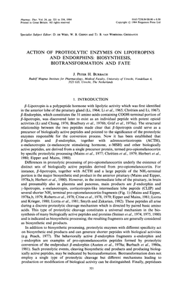 Action of Proteolytic Enzymes on Lipotropins and Endorphins: Biosynthesis, Biotransformation and Fate