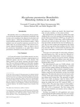 Mycoplasma Pneumoniae Bronchiolitis Mimicking Asthma in an Adult