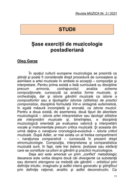 Șase Exerciții De Muzicologie Postadleriană STUDII