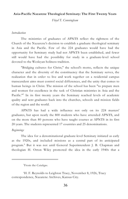 Floyd T. Cunningham, “Asia-Pacific Nazarene Theological