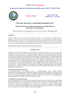 The Genus Mussaenda : a Phytopharmacological Review