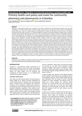 Primary Health Care Policy and Vision for Community Pharmacy and Pharmacists in Colombia