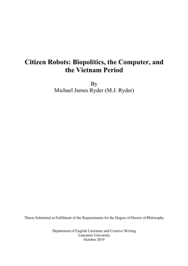 Citizen Robots: Biopolitics, the Computer, and the Vietnam Period