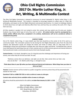 Ohio Civil Rights Commission 2017 Dr. Martin Luther King, Jr. Art, Writing, & Multimedia Contest