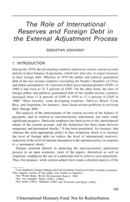 The Role of International Reserves and Foreign Debt in the External Adjustment Process