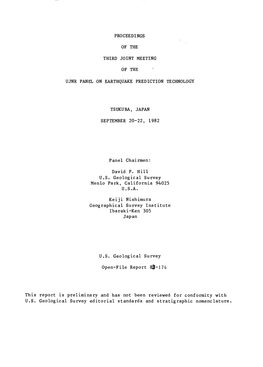 Proceedings of the Third Joint Meeting of the Ujnr Panel on Earthquake Prediction Technology Tsukuba, Japan September 20-22