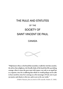 THE RULE and STATUTES Society of SAINT VINCENT DE PAUL