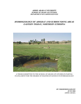 Hydrogeology of Adigrat and Surrounding Areas Eastern Tigray, Northern Ethiopia