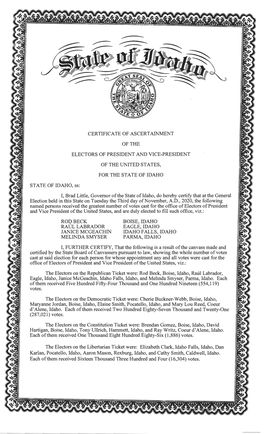 Idaho Certificate of Ascertainment 2020