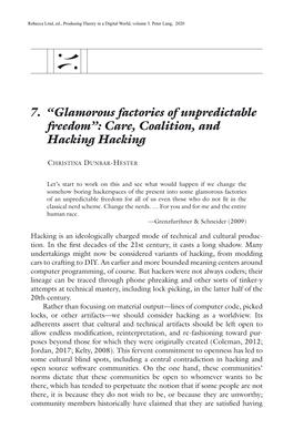 “Glamorous Factories of Unpredictable Freedom”: Care, Coalition, and Hacking Hacking