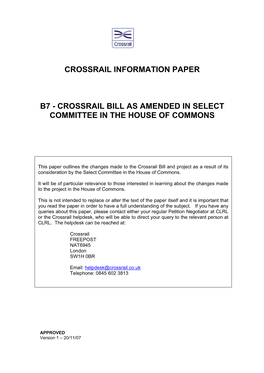 Crossrail Bill As Amended in Select Committee in the House of Commons