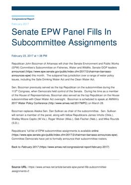 Senate EPW Panel Fills in Subcommittee Assignments