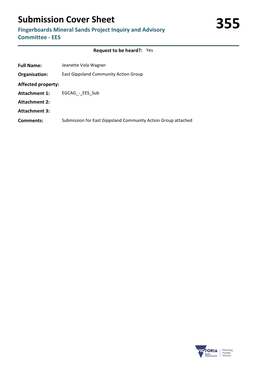 Submission Cover Sheet Fingerboards Mineral Sands Project Inquiry and Advisory 355 Committee - EES