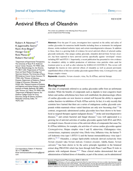 Antiviral Effects of Oleandrin