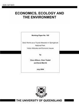 Glow Worms As a Tourist Attraction in Springbrook National Park: Visitor Attitudes and Economic Issues