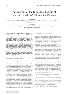 The Analysis of the Influential Factors of Domestic Residents’ Information Demand