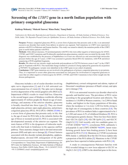 Screening of the LTBP2 Gene in a North Indian Population with Primary Congenital Glaucoma