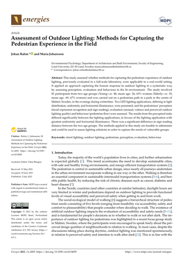 Assessment of Outdoor Lighting: Methods for Capturing the Pedestrian Experience in the Field