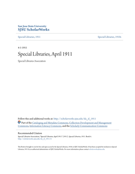 Special Libraries, April 1911 Special Libraries Association