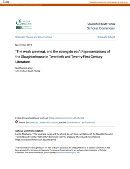 The Weak Are Meat, and the Strong Do Eat"; Representations of the Slaughterhouse in Twentieth and Twenty-First Century Literature