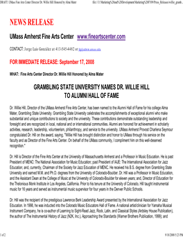 NEWS RELEASE Umass Amherst Fine Arts Center