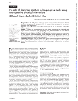 The Role of Dominant Striatum in Language: a Study Using Intraoperative Electrical Stimulations S Gil Robles, P Gatignol, L Capelle, M-C Mitchell, H Duffau