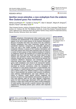 Epichloe Novae-Zelandiae, a New Endophyte from the Endemic New Zealand Grass Poa Matthewsii Adrian Leuchtmann A, Carolyn A
