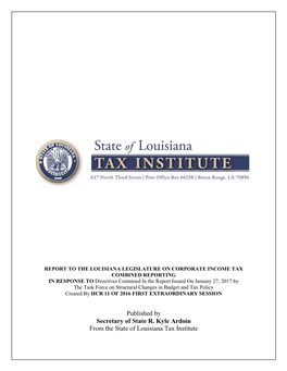 Report to the Louisiana Legislature on Corporate Income Tax Combined Reporting